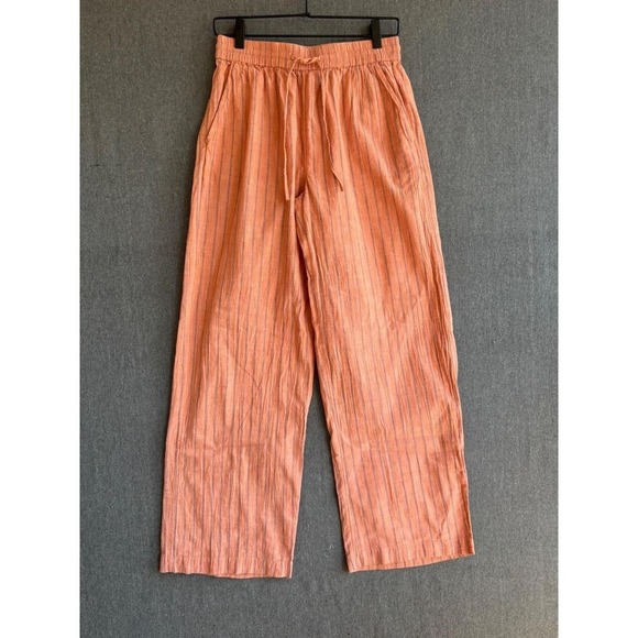 Pants - Cotton On Pinstripe Wide Leg Pants Womens 8 Orange Drawstring Summer Casual